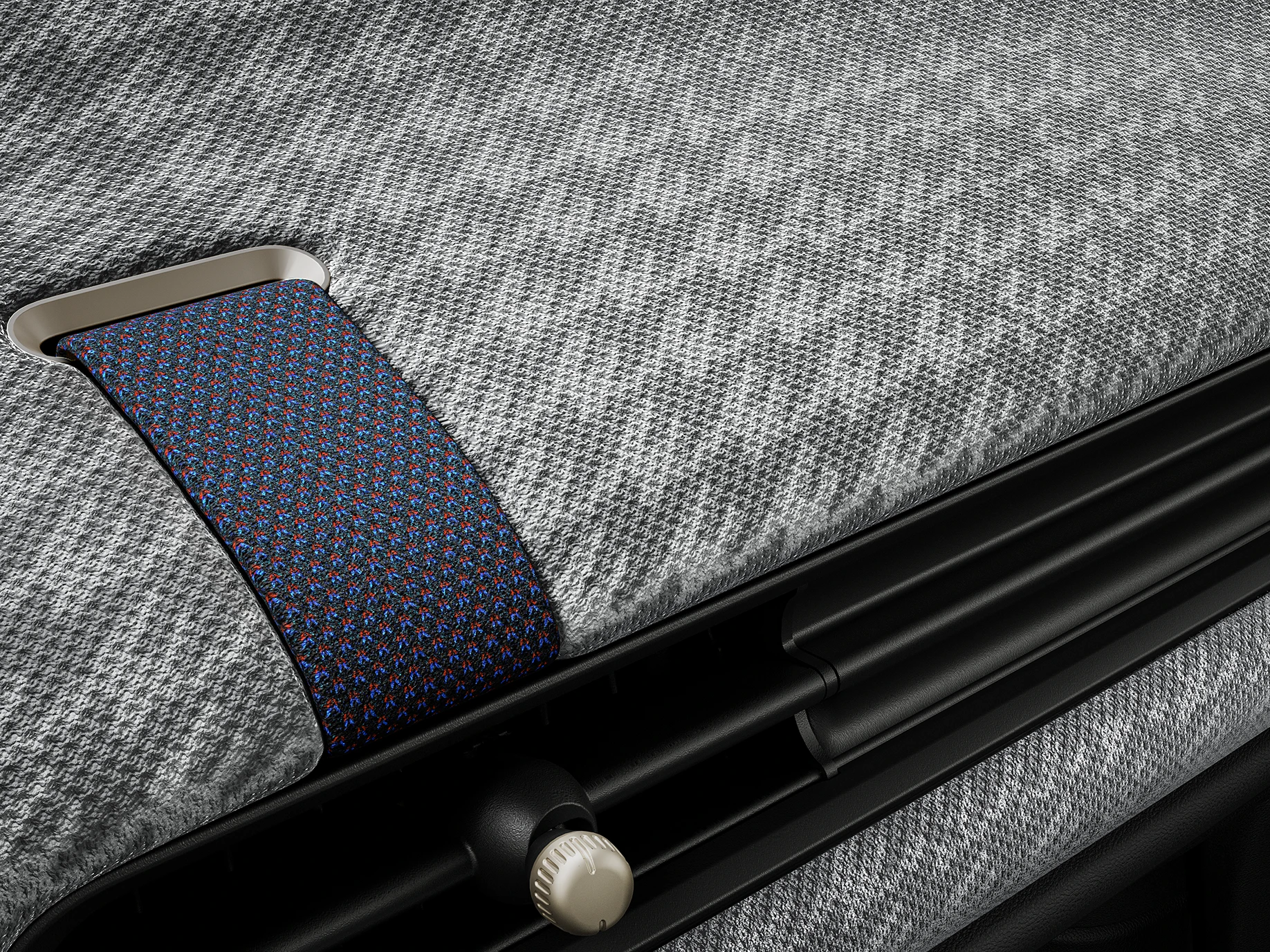 מבט מקרוב על לוח המכשירים הארוג הדו-ממדי שבתוך ה-MINI Cooper.