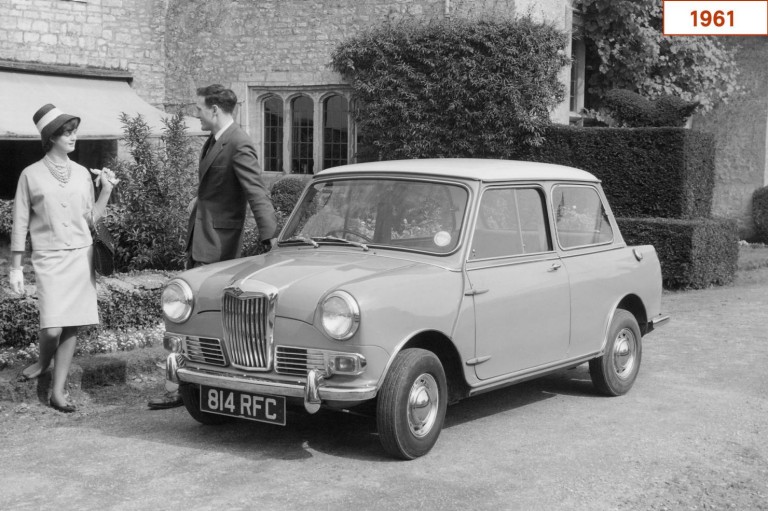 1961 – The Wolseley Hornet. Along with the almost identical Riley Elf, they were the original Mini’s top-of-the-line variants.